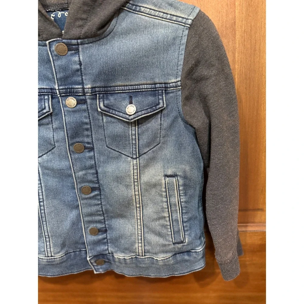 Art Class Boys Hooded Denim Jacket Blue Gray Mixed Media Trucker S 6/7 RN17730